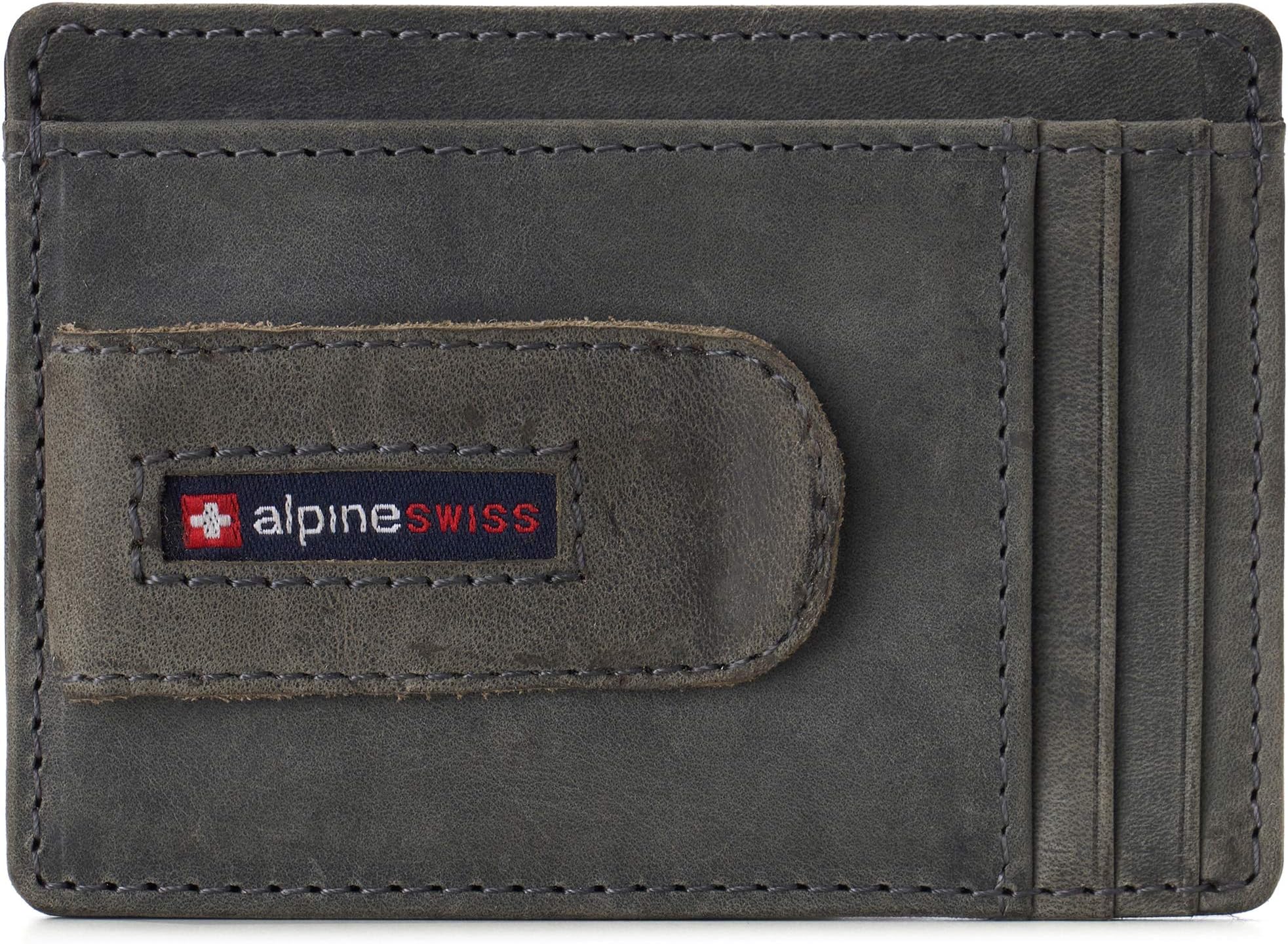 alpine swissRFID Dermot Money Clip Front Pocket Wallet For Men Leather Hampton Collection Nubuck Gray