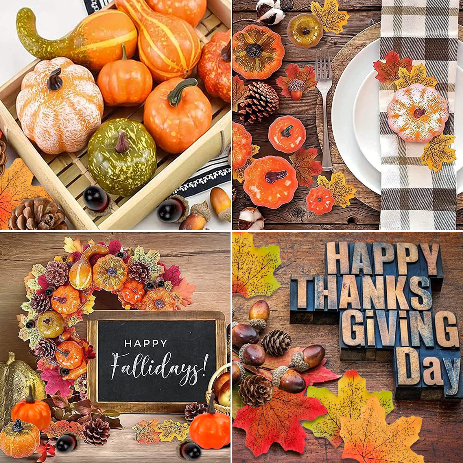 Petites Citrouilles Et Feuilles D'érable Brun Sec Sur Plaques Blanches Table Dîner Automne Vue En Haut Cadre à Manger Image234762230