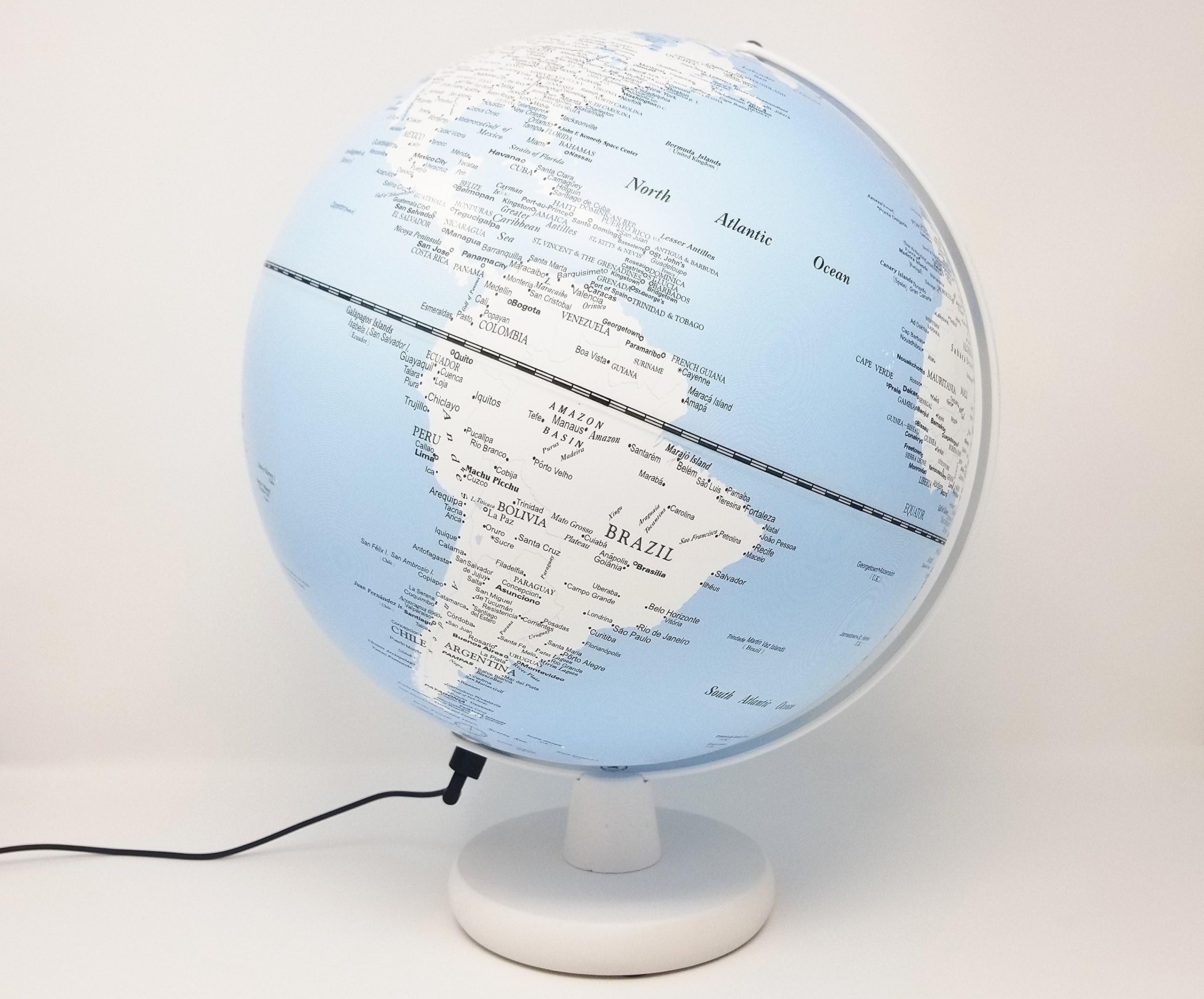 Pastel Palette Illuminated Glowing LED Decorative Modern Nightlight 12” Diameter World Globe for Home Décor and Lamp Globe (Blue Ocean & White Land)