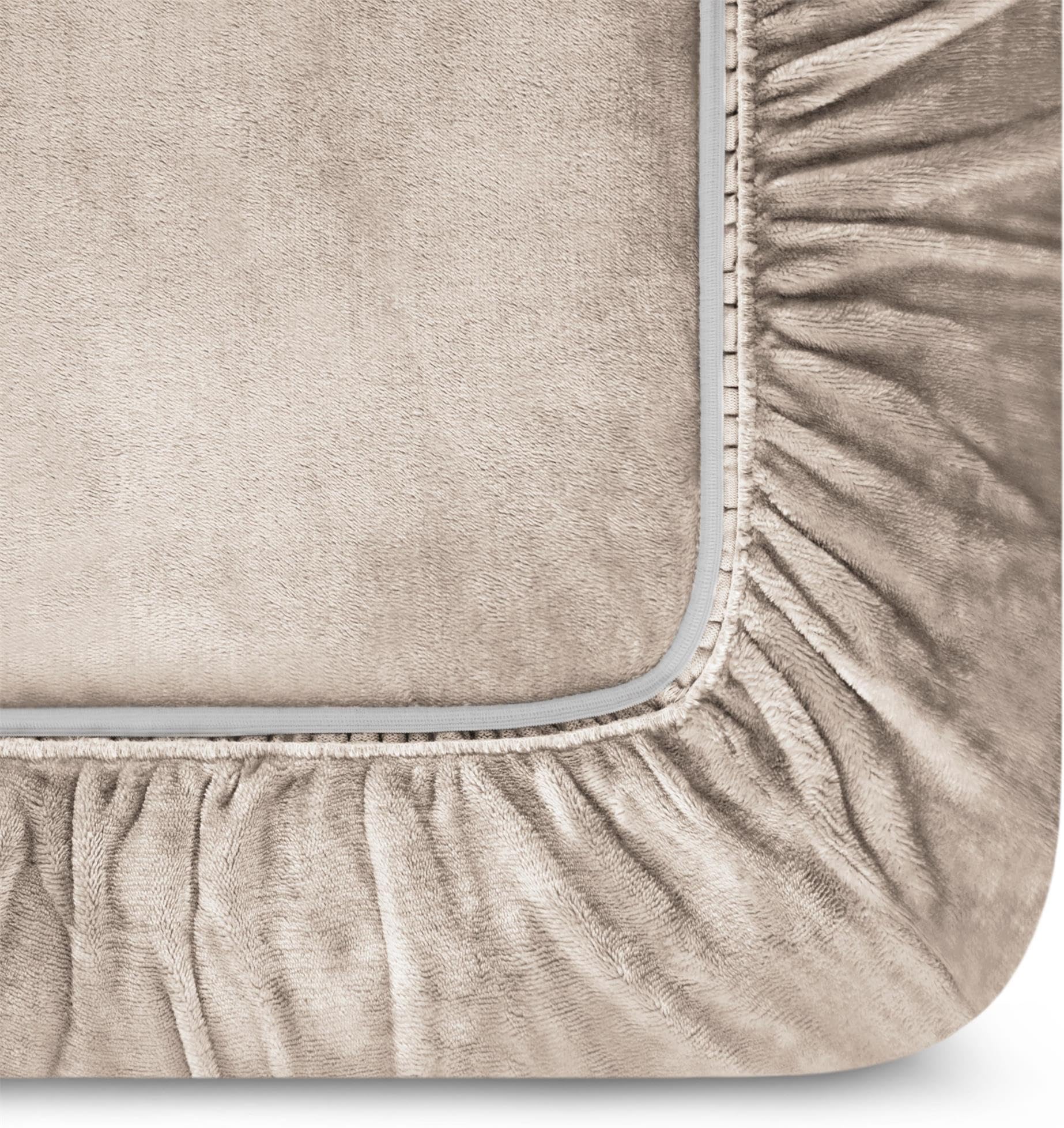2 weiche Flanell Spannbettlaken mit Cashmere Touch und 35 cm Steghöhe - Bettlaken aus Jersey Fleece - warmes Winter Spannbetttuch Laken Farbe Taupe Größe 160 cm x 200 cm