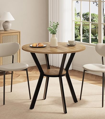 Mesas redondas de cocina para 2-4, mesas de comedor pequeñas de 31.5 pulgadas con almacenamiento, mesa de comedor circular de madera rústica con