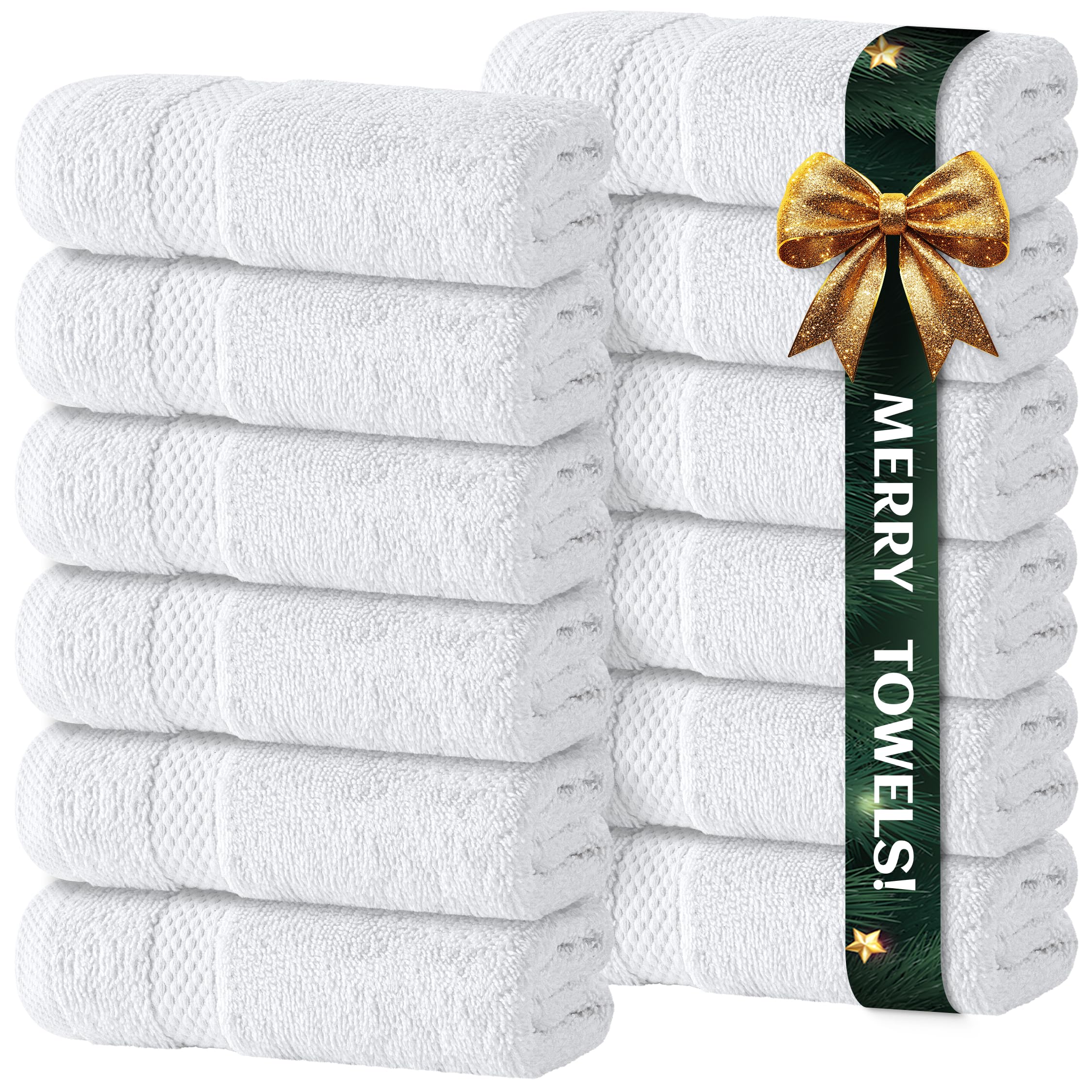 Luxury Hotel Washcloths, 100% Egyptian Cotton, White Washcloth Set of 12,