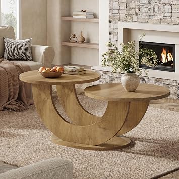 Tribesigns 46-inch Round Coffee Table, Modern Living Room Coffee Table with Funky U-Shaped Frame, Low Accent Center Tea Table for Home, Apartment, Oak