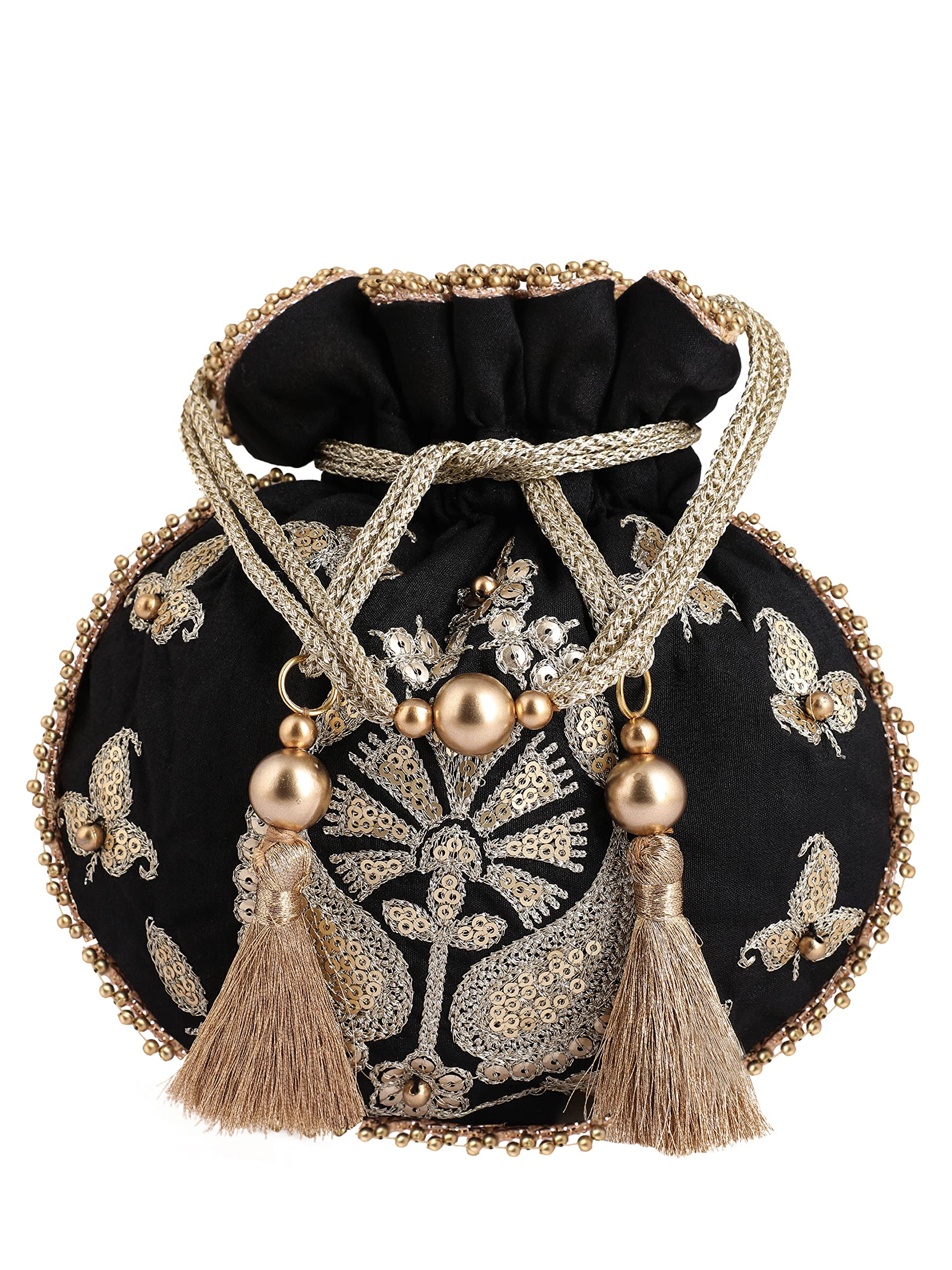 MASQby Q-One Embellished Small Silk Potli Bag, Handbag, Wristlets, Clutch for Women, Girls with Handmade Embroidery, Sequin, Beads Work for Parties, Weddings and Special occasion