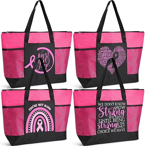 Set de regalo de concientización sobre el cáncer de mama para mujeres, bolsas de mano con letrero de cinta rosa