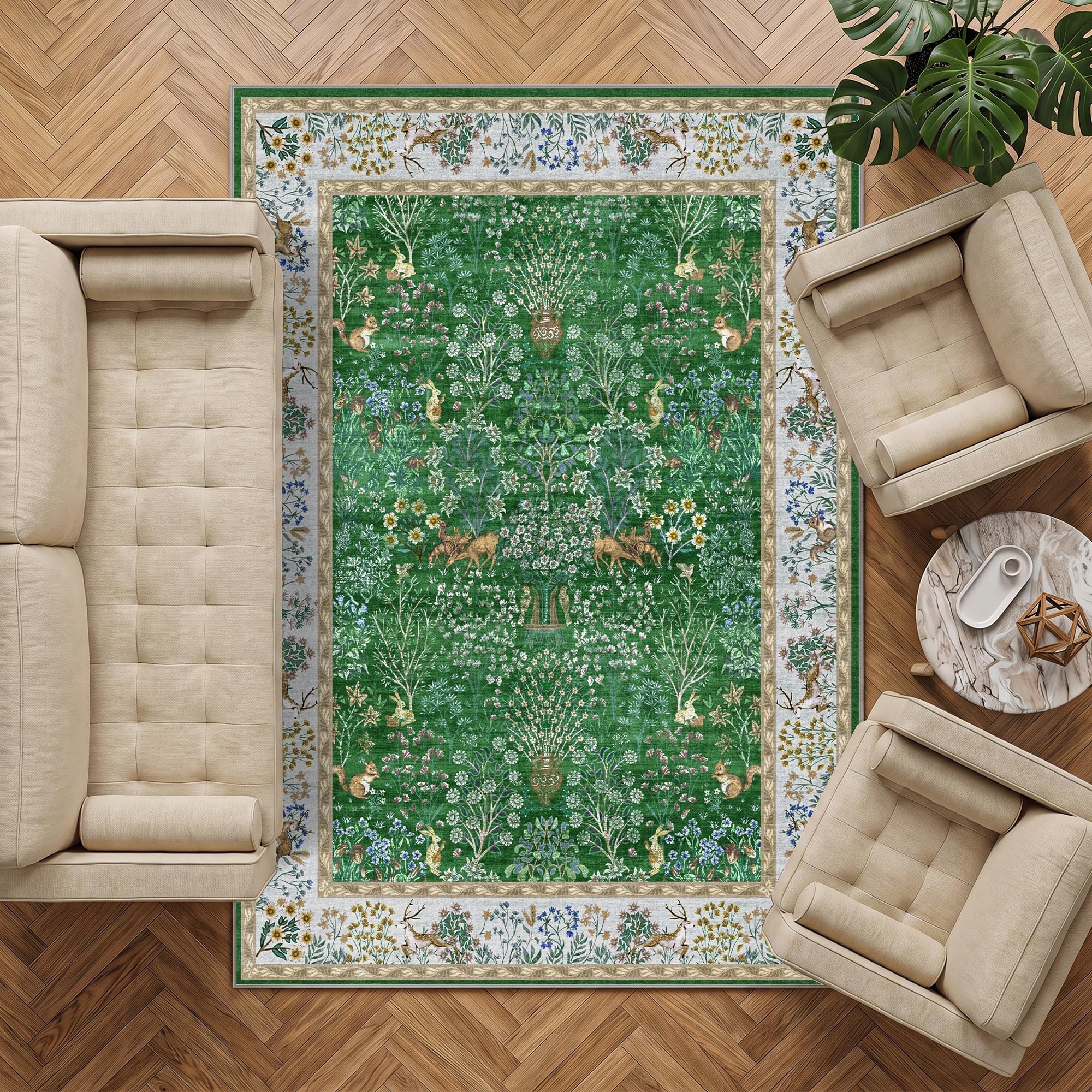 Decoranddecor Floral Rugs Living Room 160x230cm Washable Non-Slip