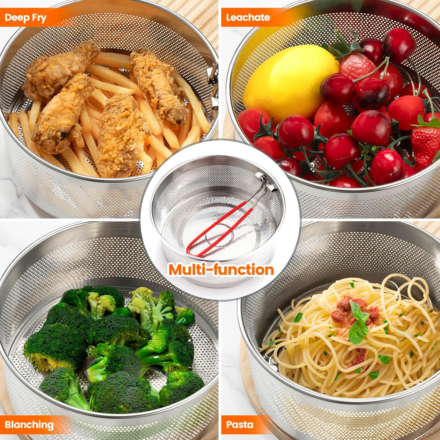 Deep Fryer Basket - 304 Stainless Steel Fry Basket with Foldable Heat Resistant Handle, Fry Basket for Pot for Turkey, Chicken, French Fries, Vegetables (7.8Inch)