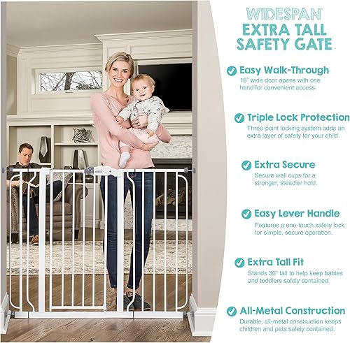 Miniatura 5 de Regalo Puerta para bebé extra alta de 36 pulgadas y 49 pulgadas de ancho, incluye kit de extensión de 4 y 12 pulgadas, kit de montaje a presión de 4