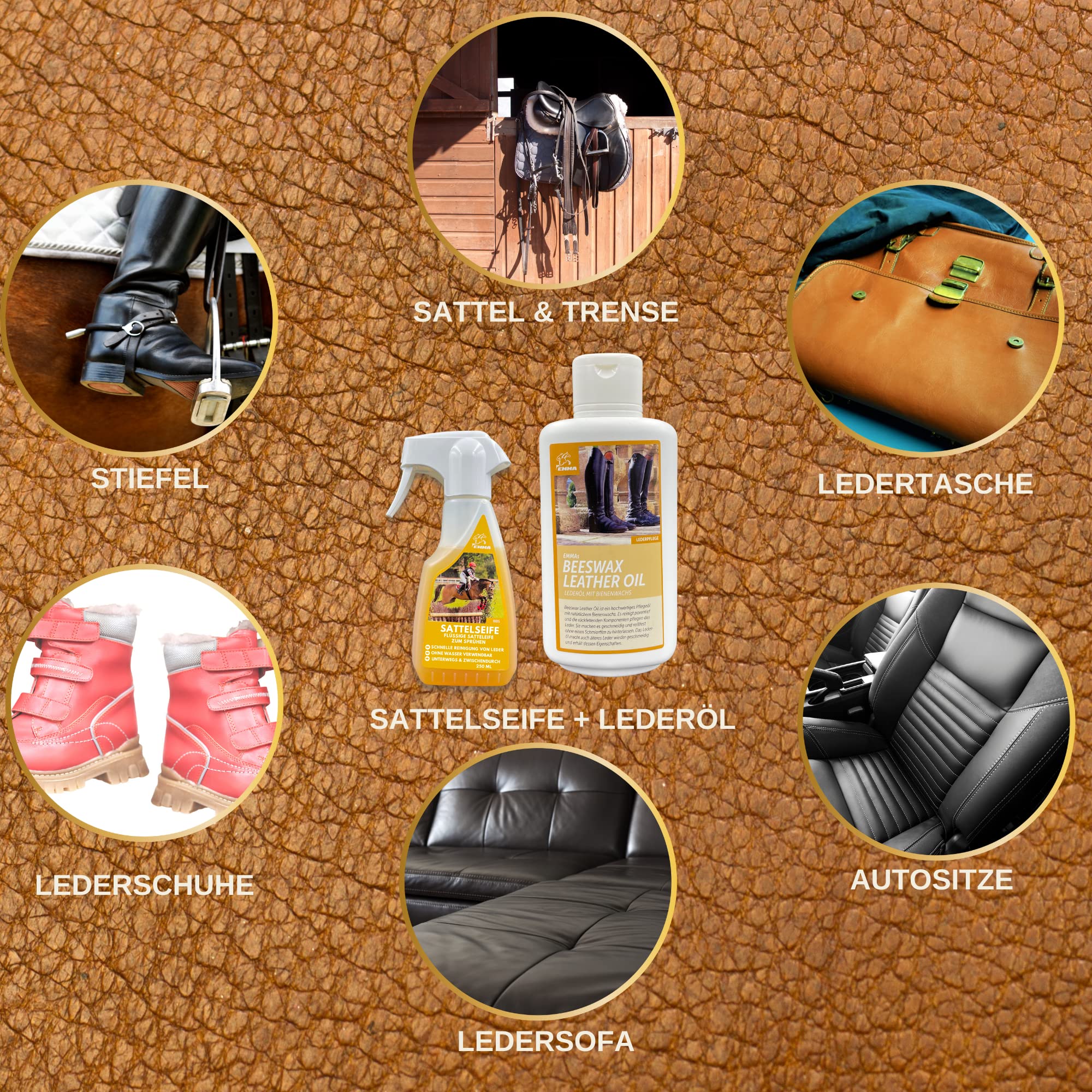 Lederpflege Set Lederöl farblos & Sattelseife Leder 0,25 0,5l Lederfett farblos für Schuhe Ledercouch Sofa Sattel Pferd Jacke Stiefel Möbel Handtasche – Lederseife Saddle Soap zur Reinigung & Pflege