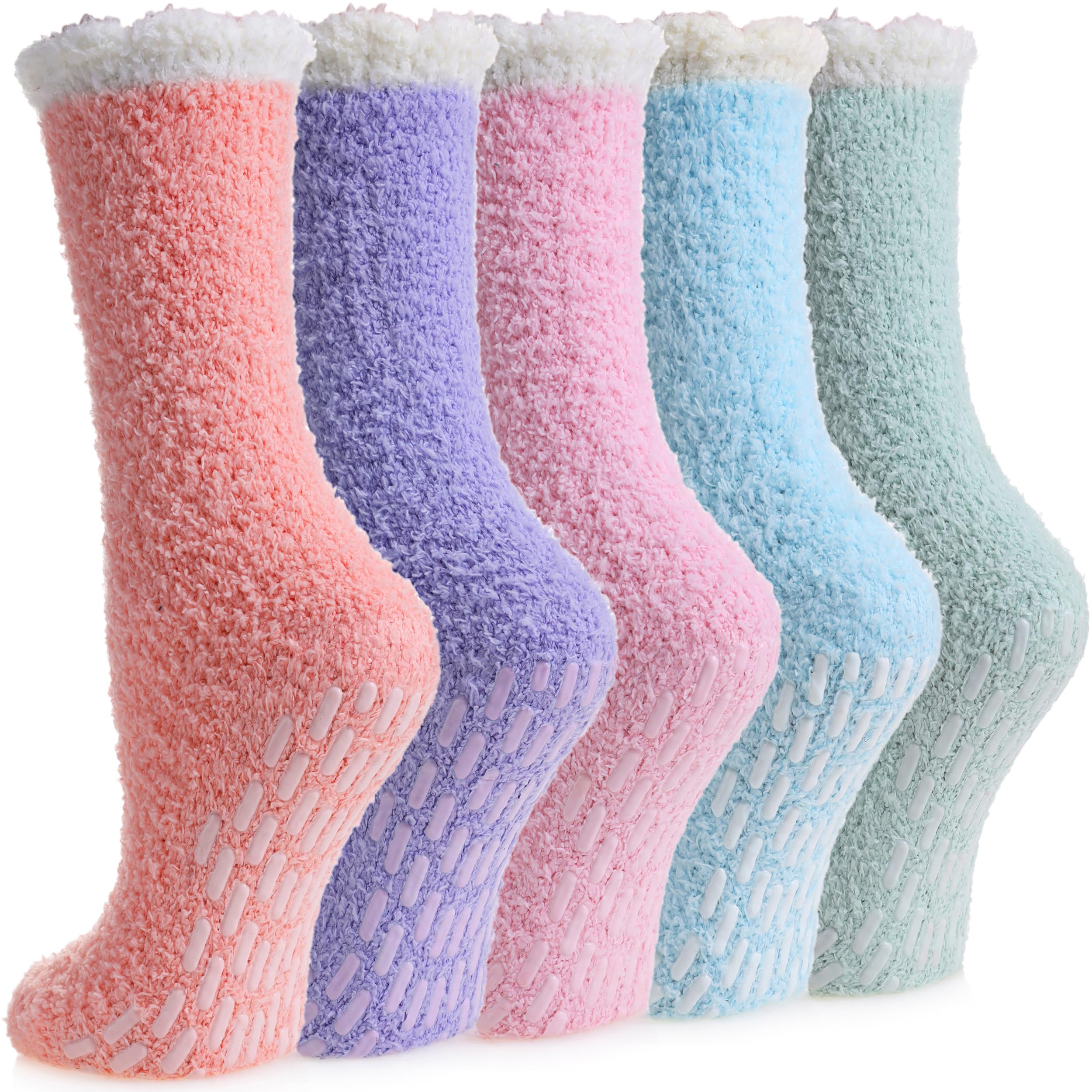 MQELONG Non Slip Hospital Socks with Grips for Women Winter Warm Cozy Fuzzy Slipper Soft Fluffy Sleep Socks