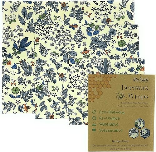 Miniatura 7 de Envolturas de cera de abejas, 3 paquetes, algodón orgánico, envoltorios de hojas de cera ecológicos, sin plástico y silicona, envolturas
