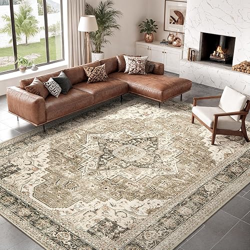 Miniatura 256 de Alfombras de área de 8 x 10 pies para sala de estar, vintage lavable con parte trasera antideslizante, resistente a las manchas, alfombra de área