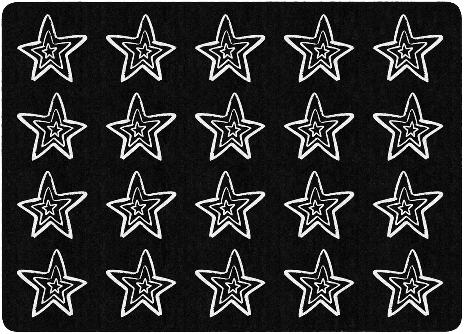 Flagship Carpets Black & White Star Sampler Classroom Seating Rug – 7'6" x 12' Kids Area Rug for Preschool, Daycare & Playroom, Modern Carpet for Circle Time, Durable Educational Rug, Made in USA