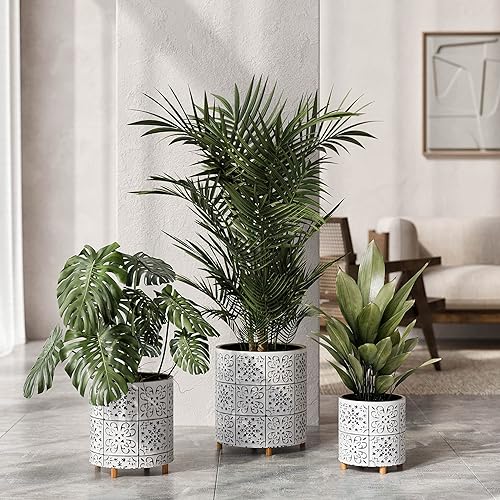 Miniatura 8 de EverNest Tristan - Maceta blanca y negra con soporte de pata de clavija de madera, maceta de 10 pulgadas, selectBase, impresión de estilo bohemio,