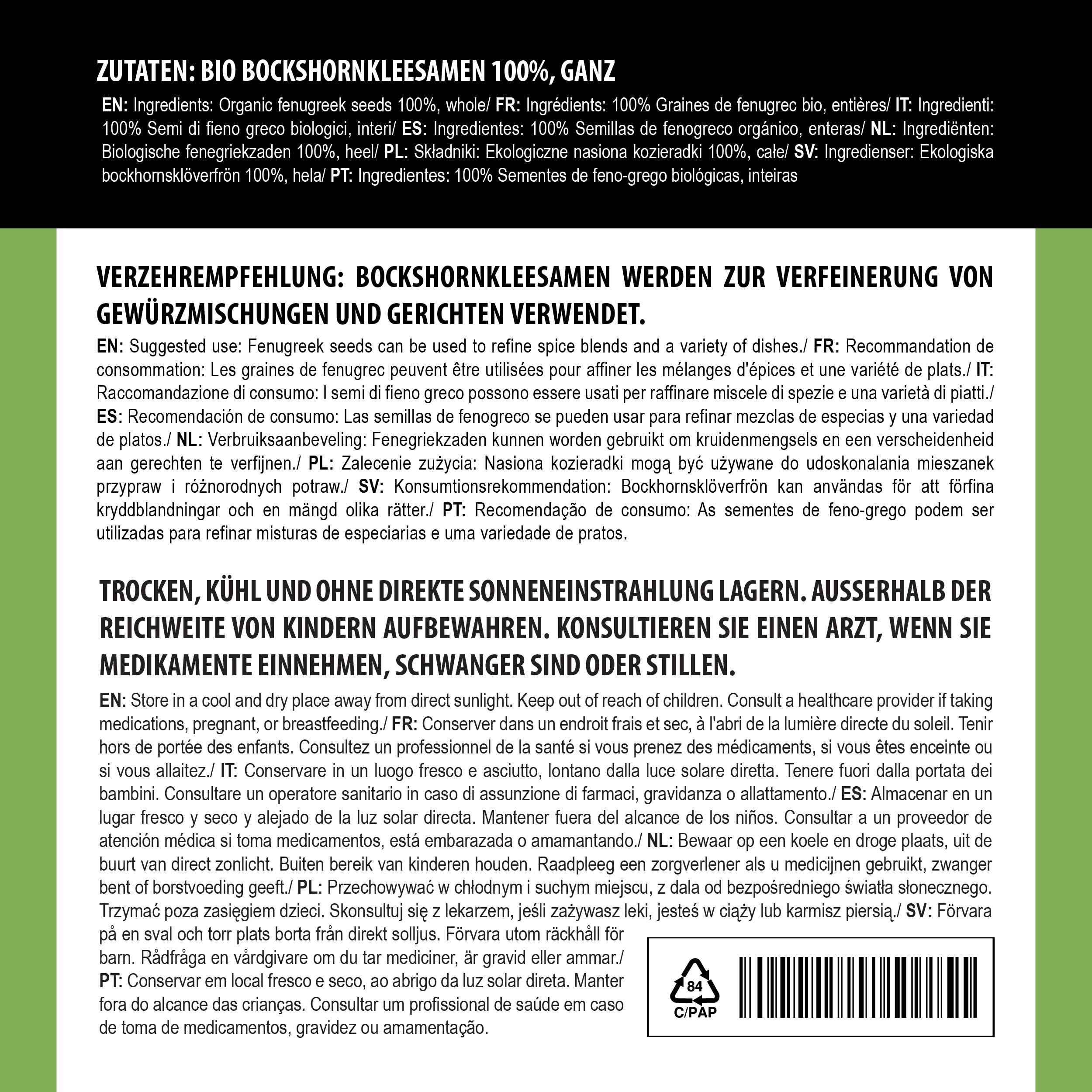 Alpi Nature Fenugrec Graine BIO 1kg, bio Graines de Fenugrec Entières pour la Cuisine