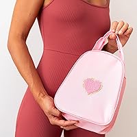 Vista 8 de Fablinks Preppy - Lonchera rosa para mujer, reutilizable, aislada, de nailon, para el trabajo, bonita lonchera compacta con parche de corazón