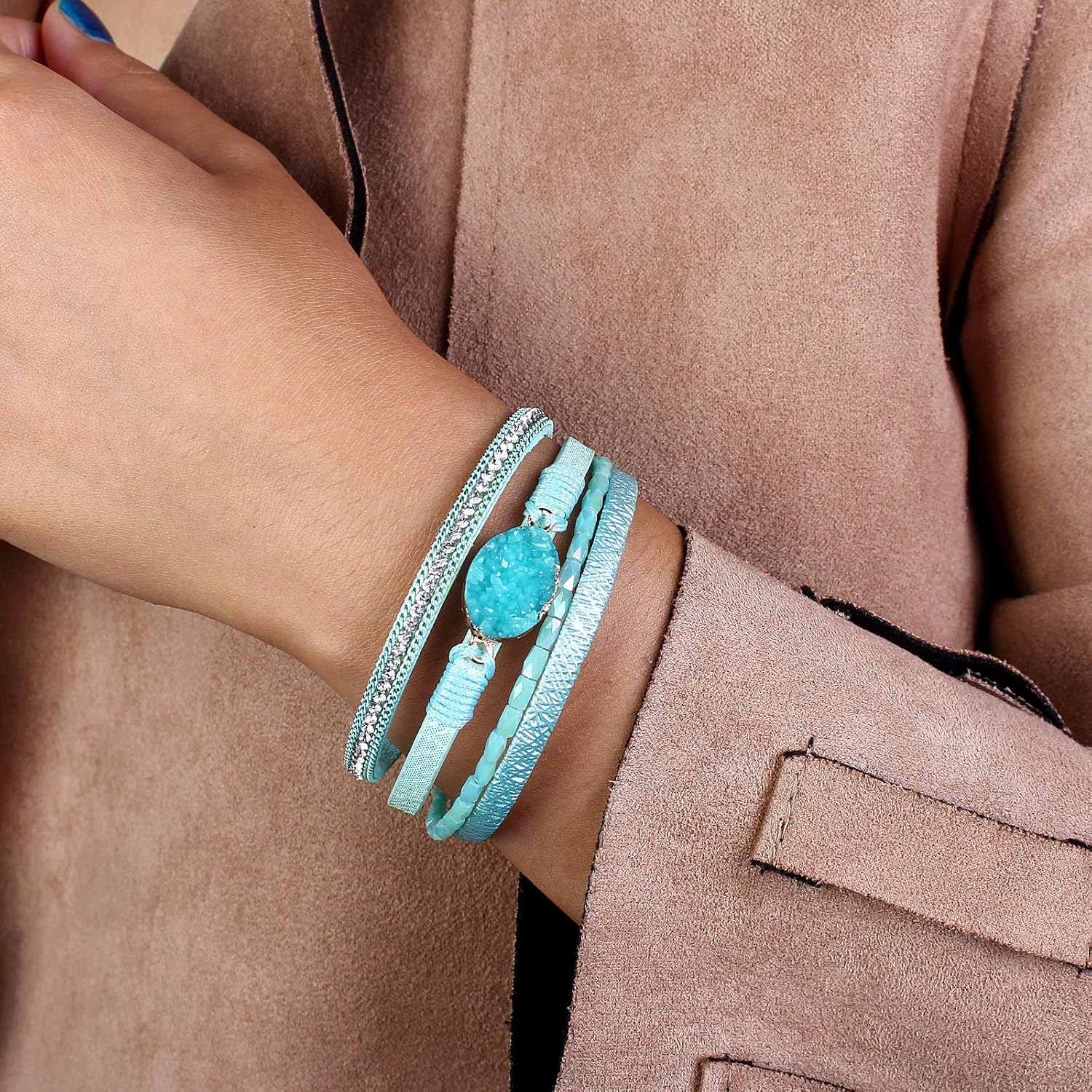 Miniatura 3 de FANCY SHINY - Pulsera de cuero y estilo bohemio con cuentas de cristal y cierre regalos de joyería para mujeres adolescentes y niñas