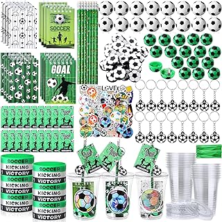 Colarr 195 Pcs Soccer Birthday Gifts Party Favors Sports Team Gift Cups Pencils Mini Book Keychains Wristbands Stickers Thank You Cards Eraser Sharpener Mini Ball for Soccer Party Supplies