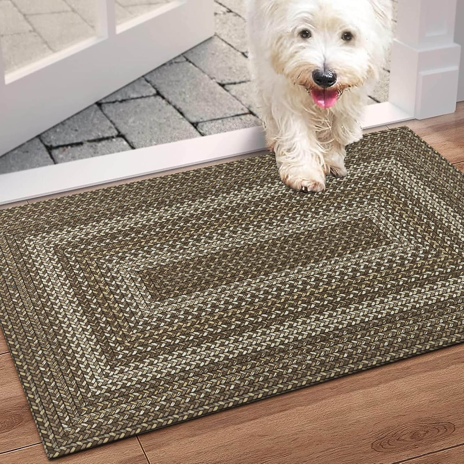 HEBE Door Mat Indoor Entrance 24"x36", Thin Welcome Mats for Front Door Washable, Non Slip Rubber Backing Entry Doormat, Large Easy Jute Dirt Trapper Mat for Entryway