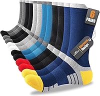 Niorasen 6 Pairs Men's Cushioned Cotton Crew Socks - Moisture-Wicking Athletic Work Boot Socks for Hiking Running (6-15)