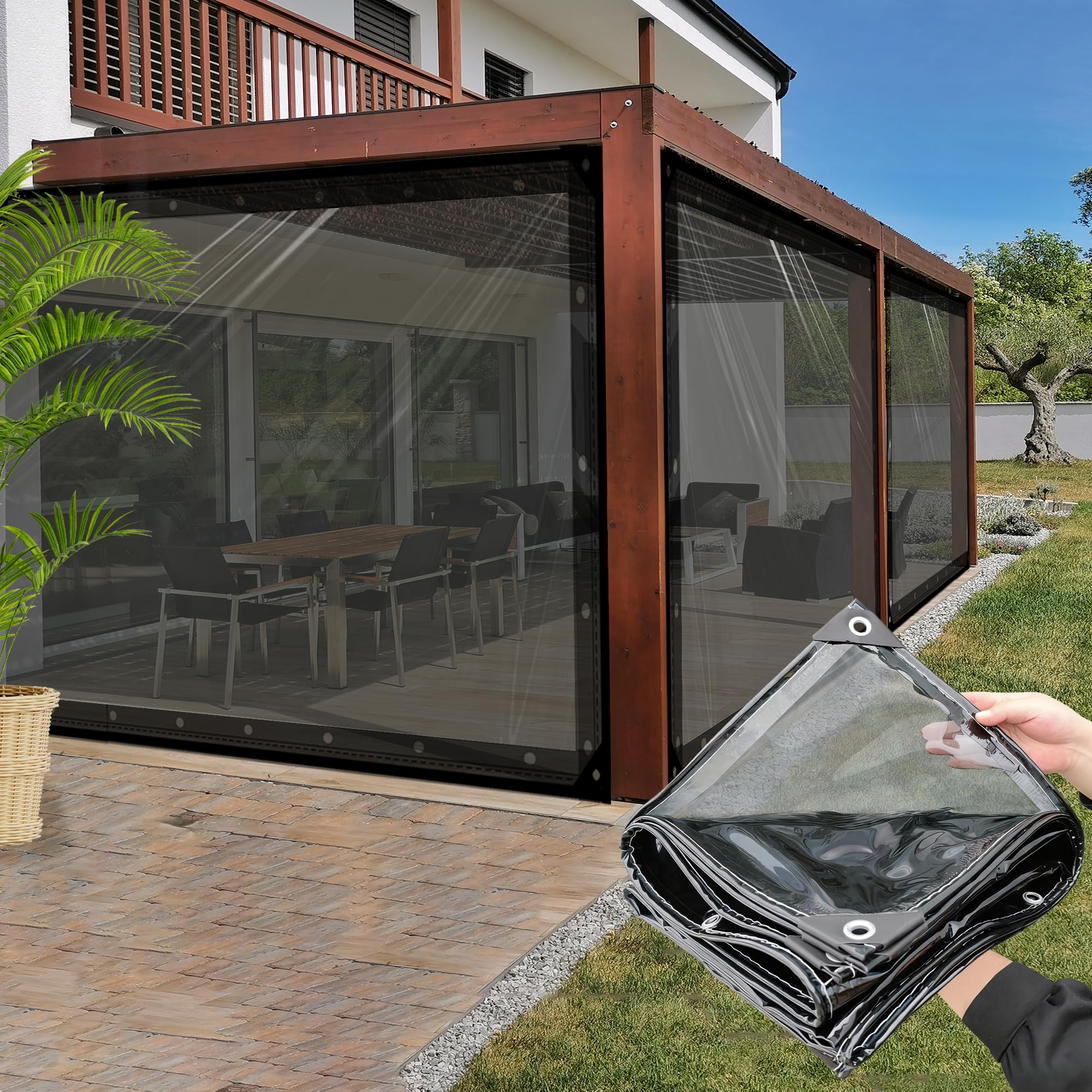 Sdllg Teal Transparent Rain Tarpaulins, Waterproof Transparent Tarpaulin With Eyelets Made Of Pvc, The Thickness Of All-Purpose Tarpaulin Is 0.4 Mm, Weatherproof, Durable Tarpaulins Adjustable