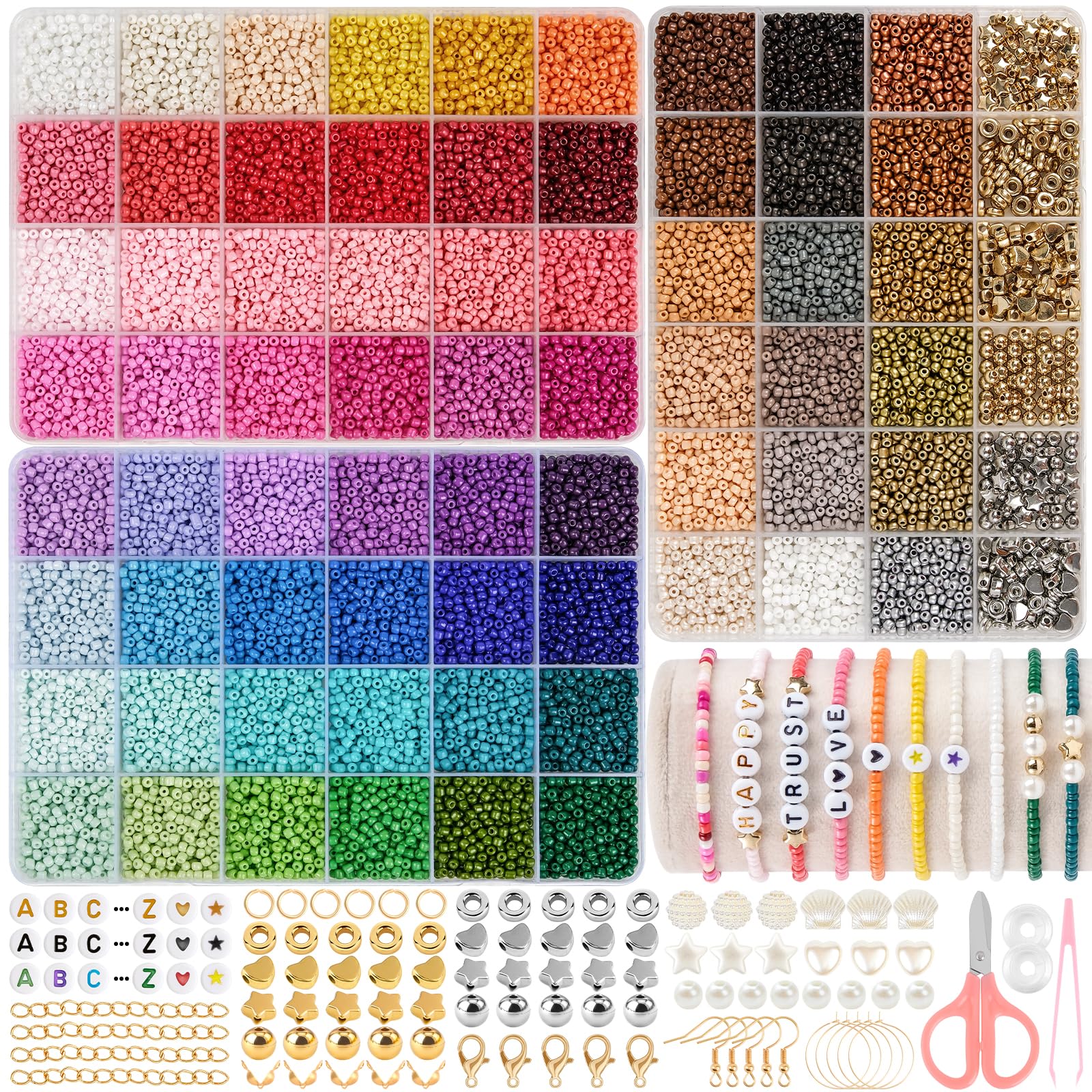 RUBY 3mm Beads for Bracelet Making, Bracelet Making Kit for Threading, Mini Seed Beads Charm Kit for Christmas DIY Friendship Bracelet Making Kit, Parties, Holidays (3pcs Mixed Colors)