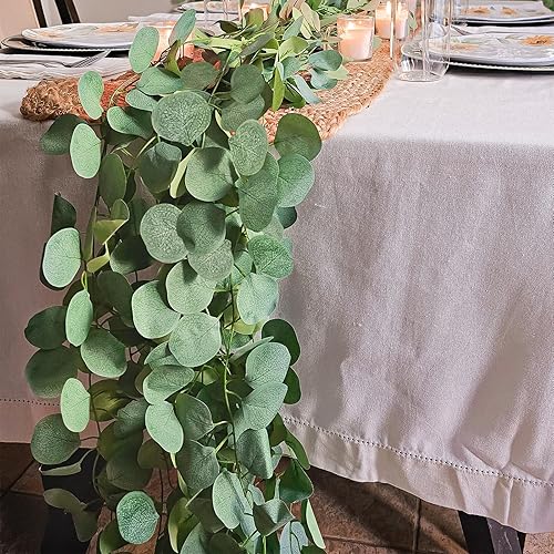 Miniatura 3 de CQURE 48 guirnaldas de eucalipto, hojas de eucalipto artificiales, guirnalda de hojas de eucalipto para decoración de bodas, fiestas, mesas,