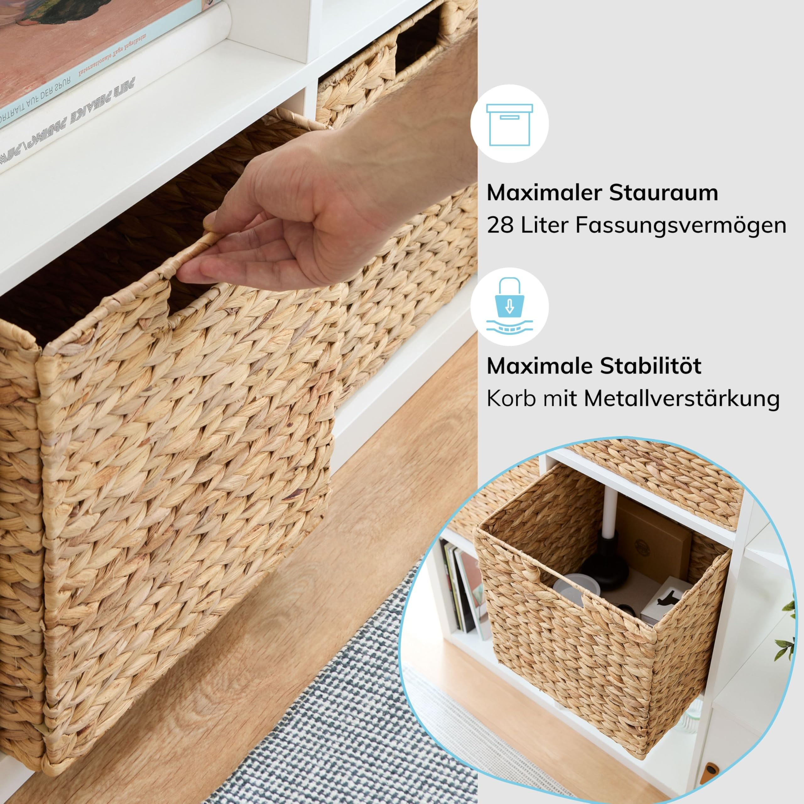 Kallax Korb für 1 Fach | Naturprodukt Wasserhyazinthe | Passgenau für Kallax Regal | 34 x 32 x 32 cm | Stabiler Aufbewahrungskorb