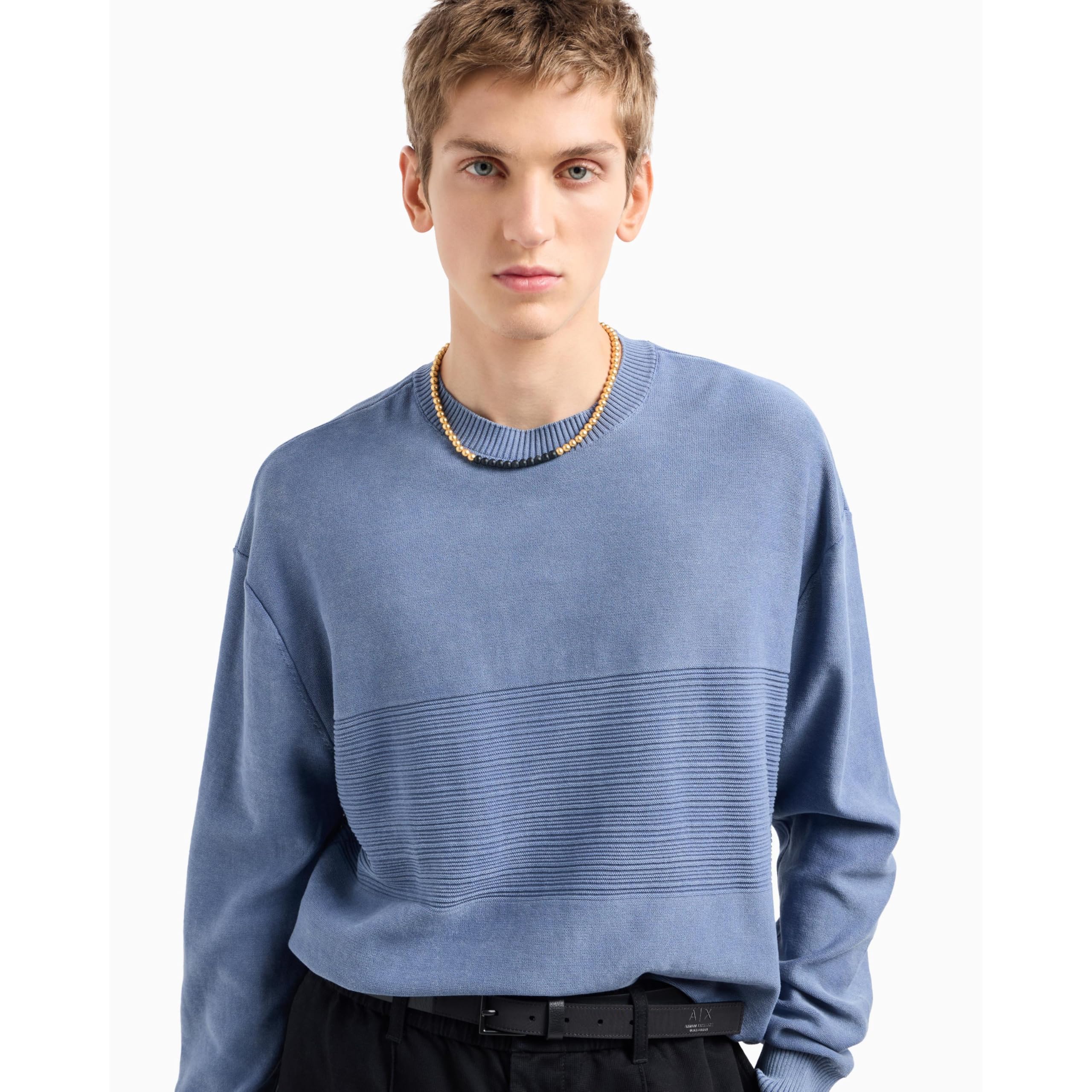 Armani Exchange Maglione in Cotone Combinato con Strisce Orizzontali Maglione Uomo