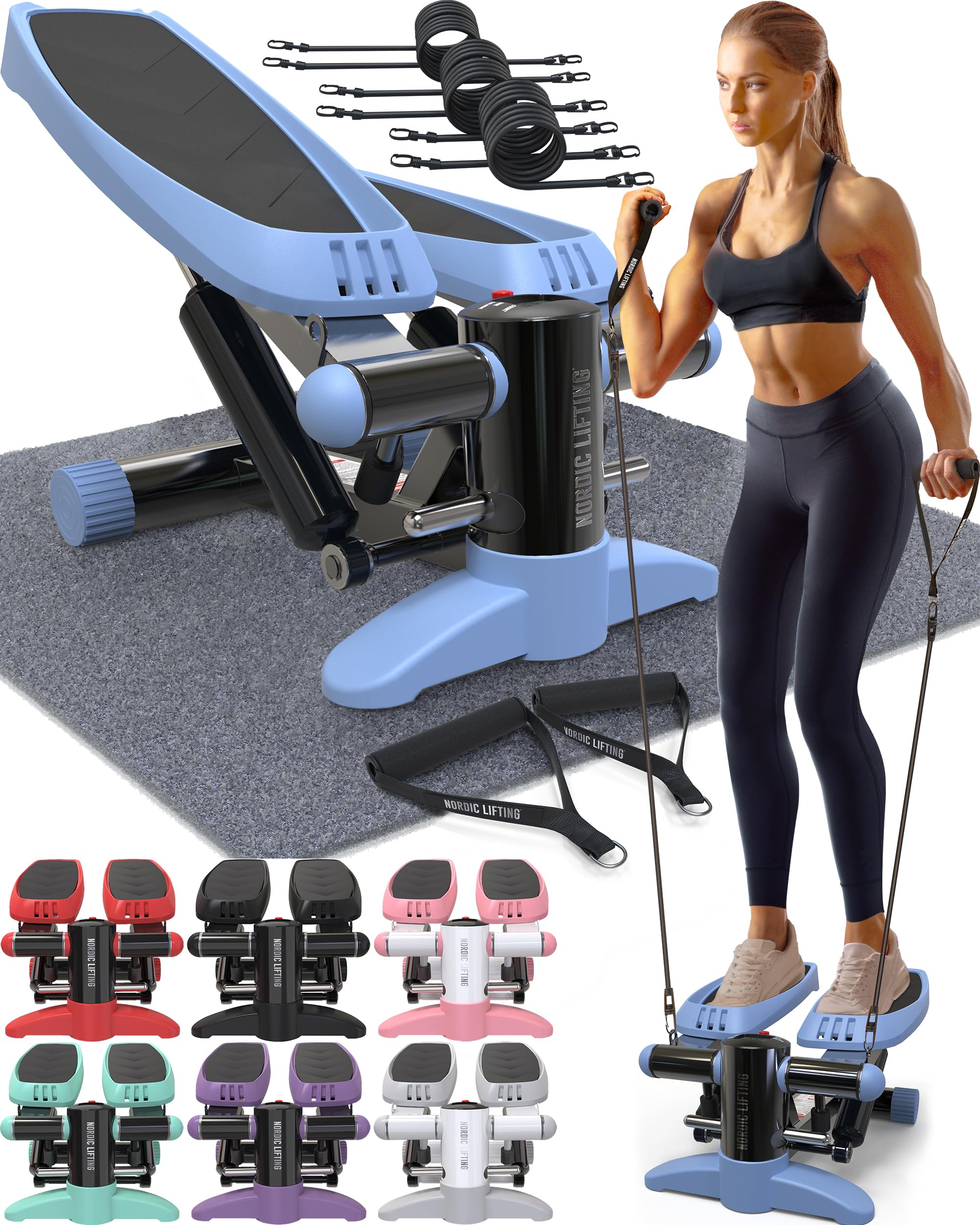 Nordic Lifting Mini Stepper & Stair Climber Machine - w/Resistance Bands Set & Non-Slip Foot Pads - Durable Construction with 330 LBS Weight Capacity - LCD Monitor