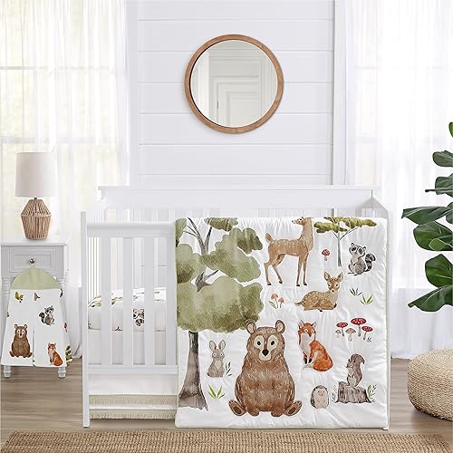 Sweet Jojo Designs Juego de ropa de cama para cuna de bebé de 4 piezas (animales del bosque) para niños o niñas, bebésguardería, incluye manta,