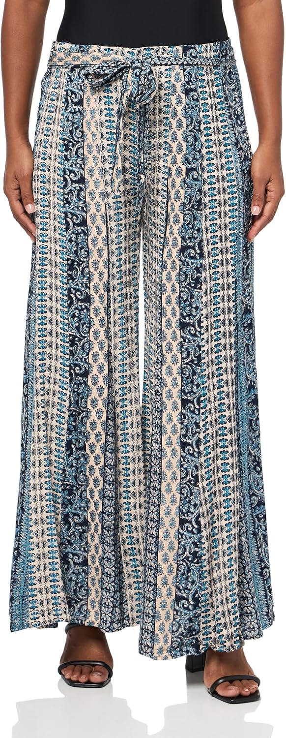Angie Women's Printed Wide Leg Pants with Tie Waist