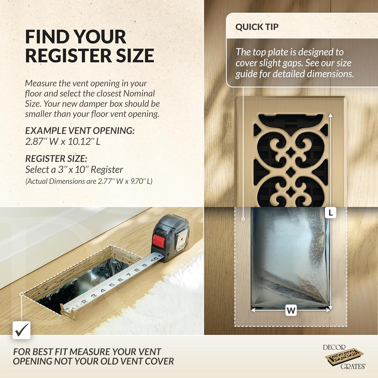 Decor Grates SPH412-A Scroll Design Floor Register, 4x12 Inches, Antique Brass Finish