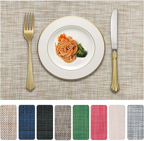 Juego de 6 manteles individuales de vinilo, tejido de PVC, lavables, antideslizantes, resistentes al calor, sin arrugas, para mesa de comedor,