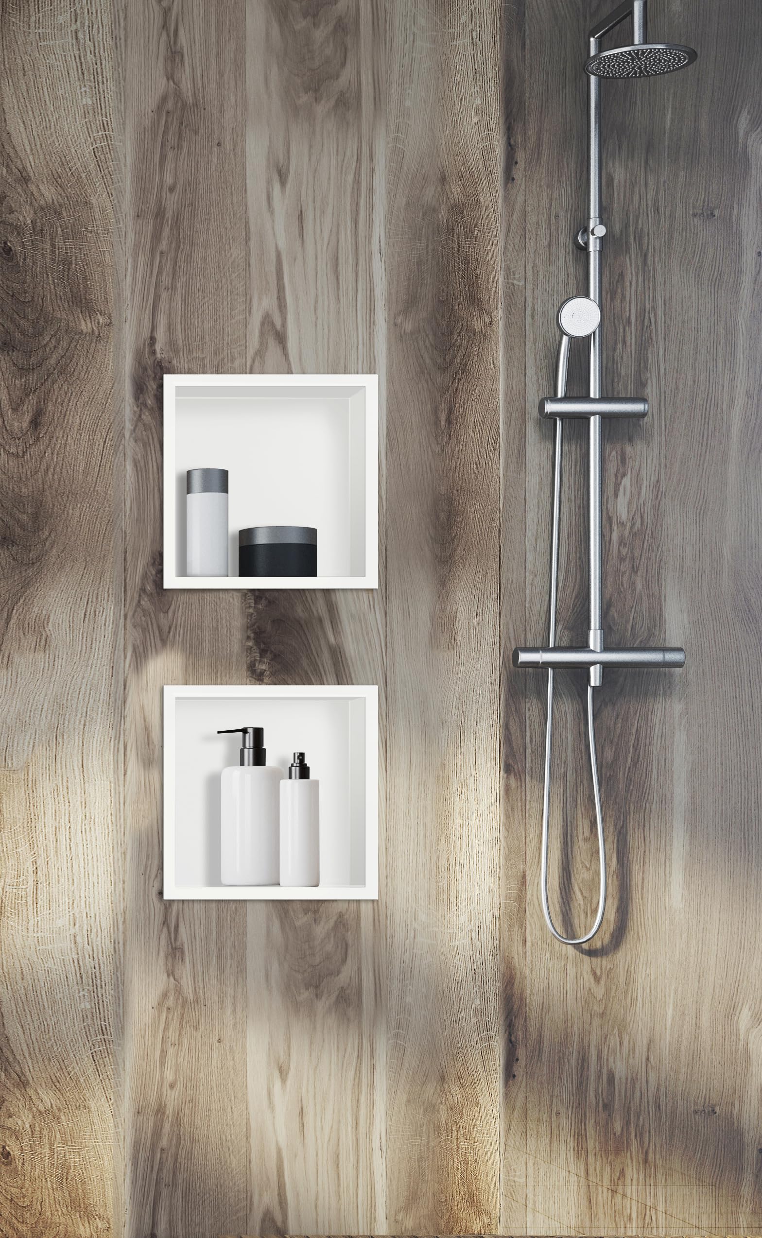 Wall-Box ONE Nicho de Ducha Blanco 30x20x10cm Nicho de Ducha de Pared, Instalación de Nicho Flexible, Blanco, Impermeable, Nicho para Utensilios de baño, Sin Azulejos