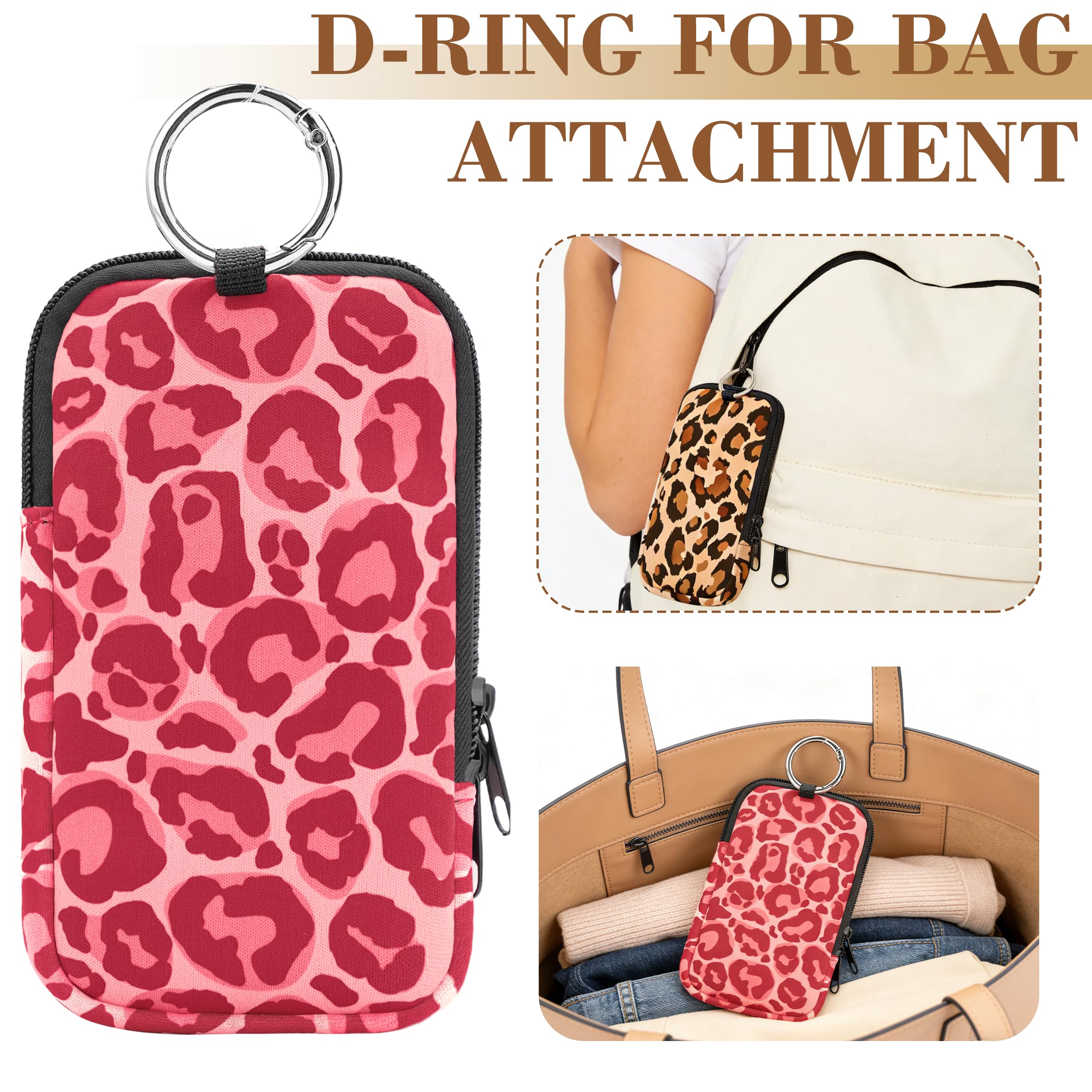 2 Pack Portable Tampon Holder Zippered Pouch with Snap Hook, Waterproof Travel-Friendly Discreet Period Bag, Feminine Products Organizer for Women Purse (Leopard)