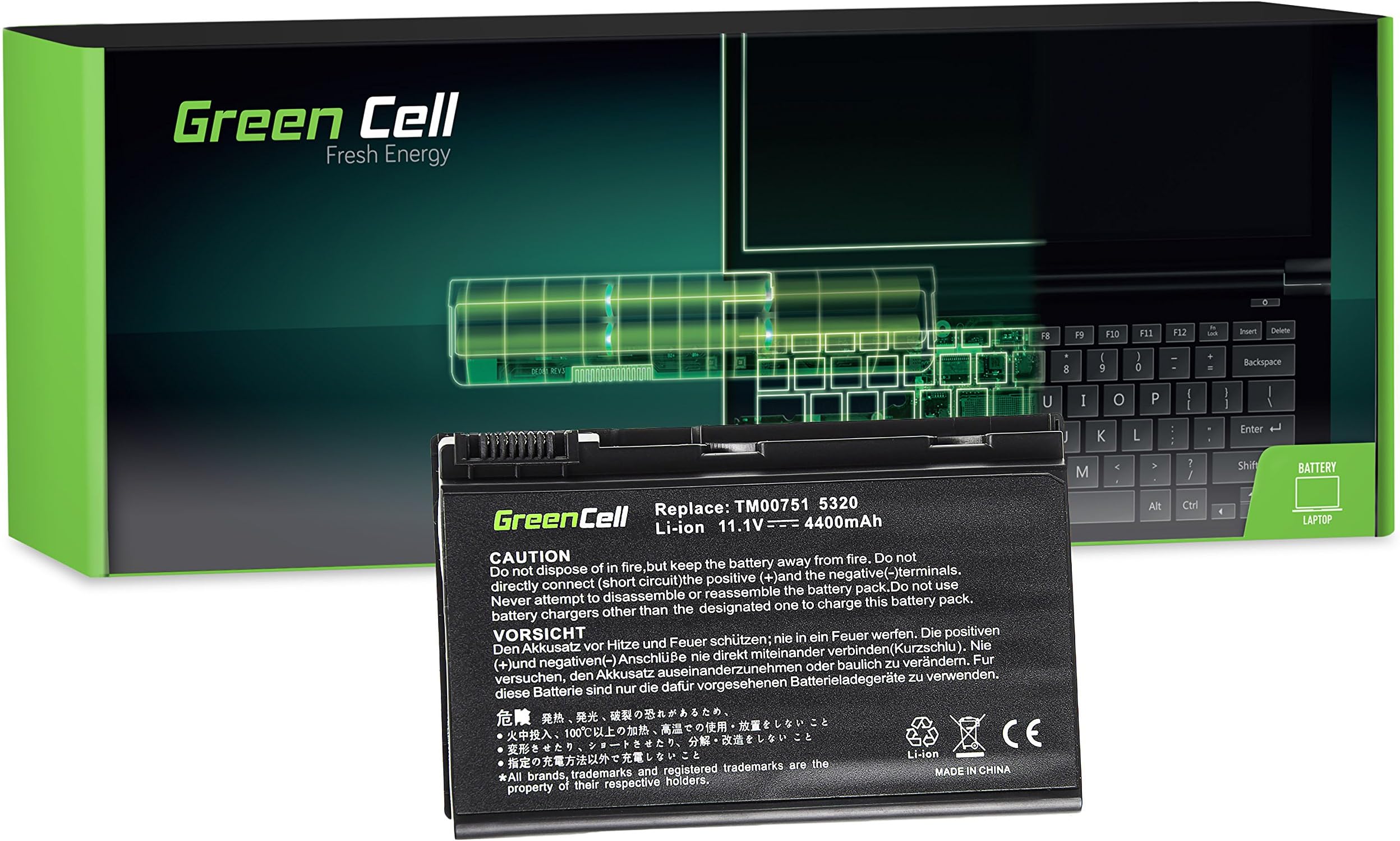 Green Cell Battery for Acer Extensa 5220-201G12MI 5220-2090 5220-2385 5220-2516 5220-301G12 5230 5230-161G16MN 5230-571G16MN 5230-571G16N 5230-572G25MN Laptop (4400mAh 11.1V Black)