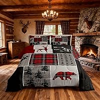 Vista 74 de Juego de edredón Deer Bear para niños tamaño completo, juego de ropa de cama rústica de aventura de caza para decoración de habitación de niños