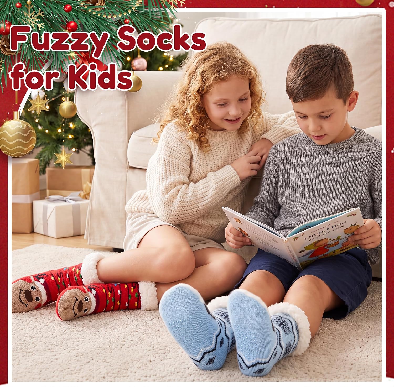 HONGTEYA Kids Fuzzy Slipper Socks Thick Warm Christmas Stocking Stuffers