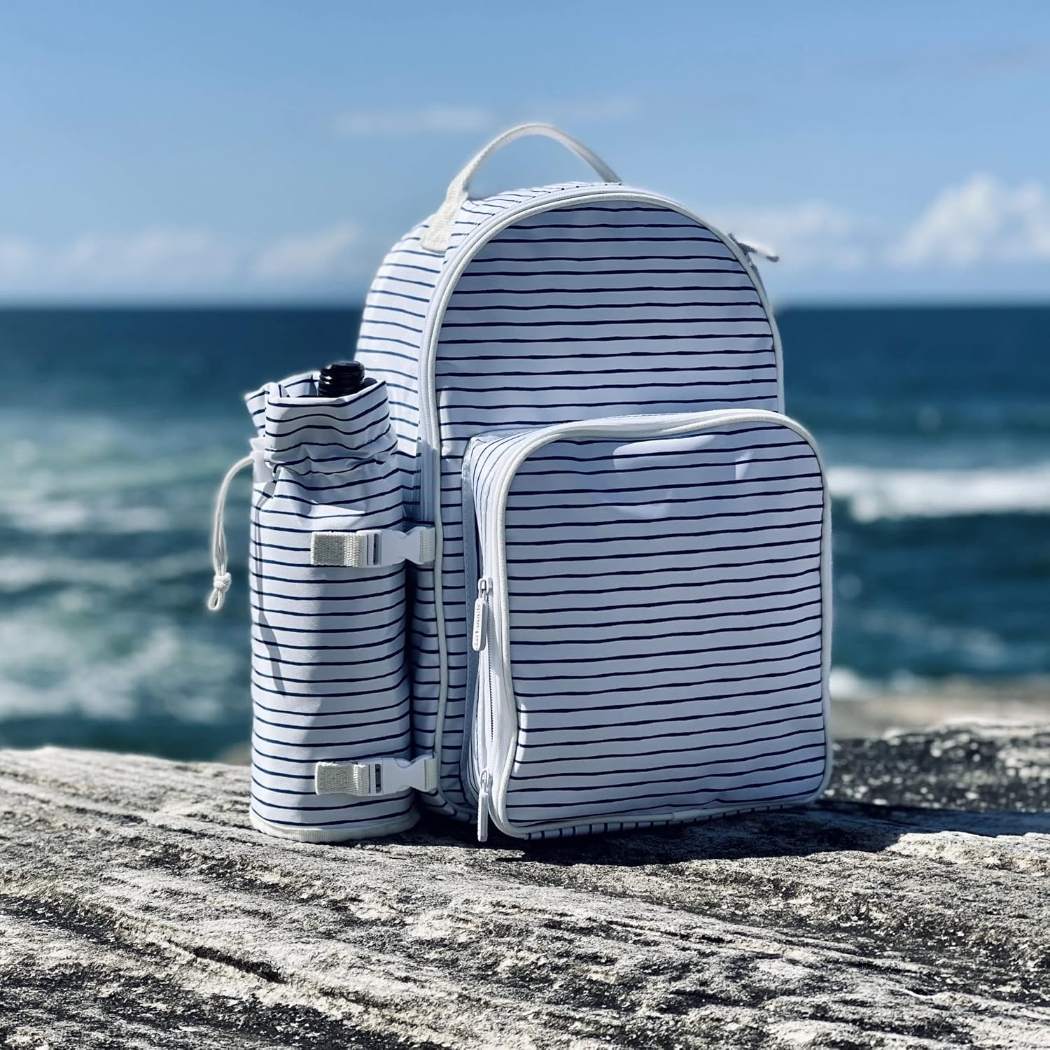 Sunnylife Unisex_Adult Mochila Nevera Rayas Azules Backpack Cool Stripe, White/Blue, Medida: 27x21x40 cm