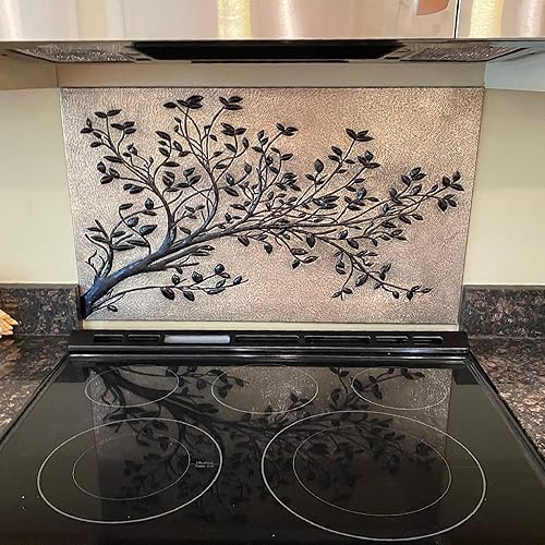 Miniatura 3 de Kitchen Backsplash, Tree Branches with Leaves Kitchen Backsplash, Custom Copper Backsplash Panel, Handmade Copper Backsplash Tile, Indoor Outdoor
