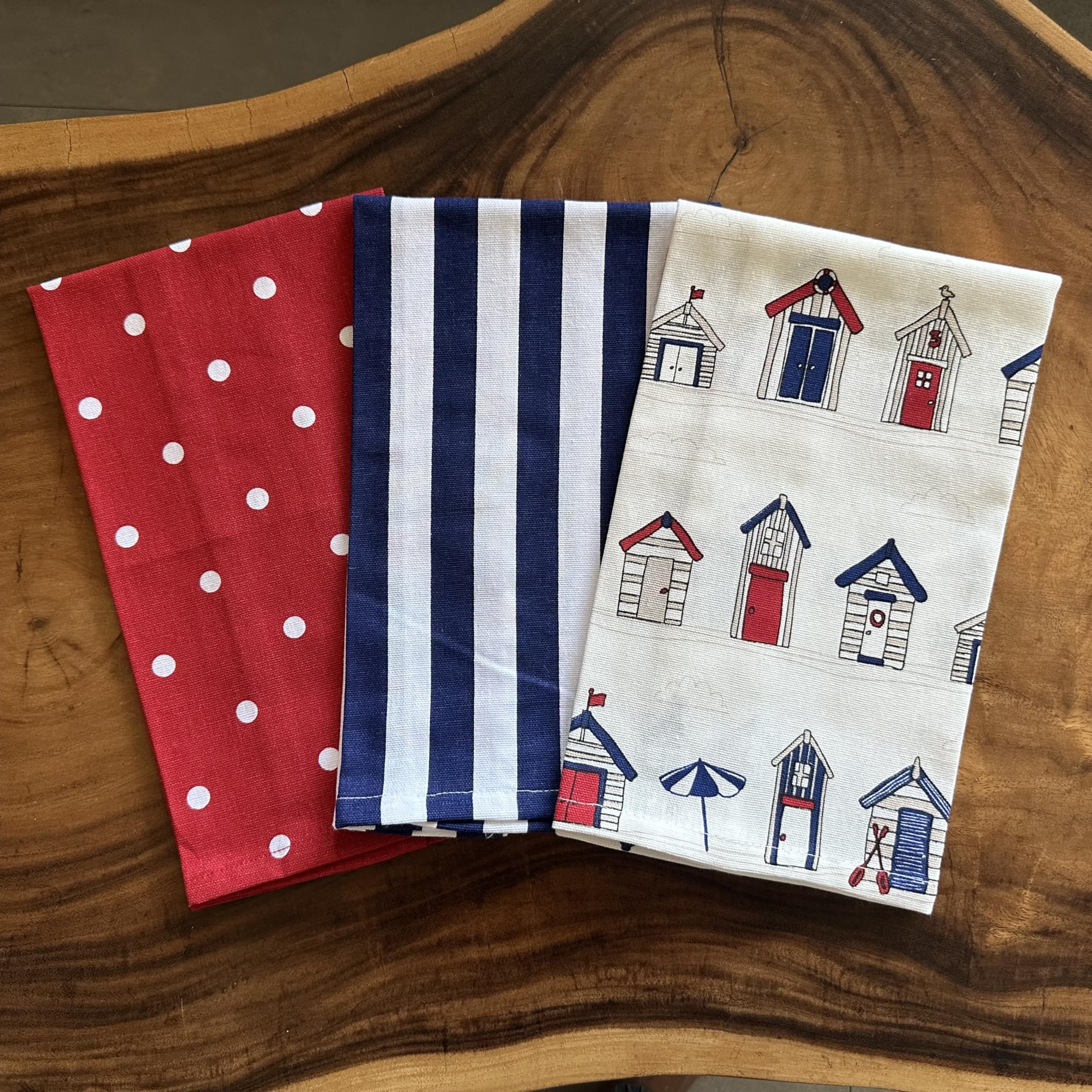 100% Cotton Kitchen Towel, Set of 3 Kitchen Napkins, Beach House Print 1