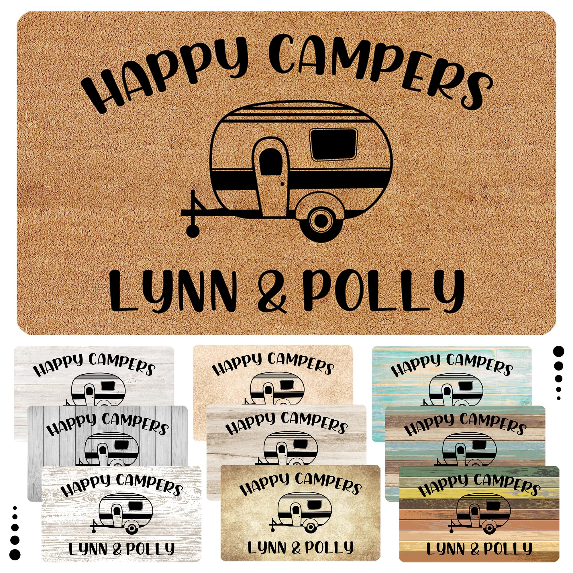 Funtunsth Personalized Name Camping Mat - Happy Camper Rv Door Mat with Names for Camping Lovers