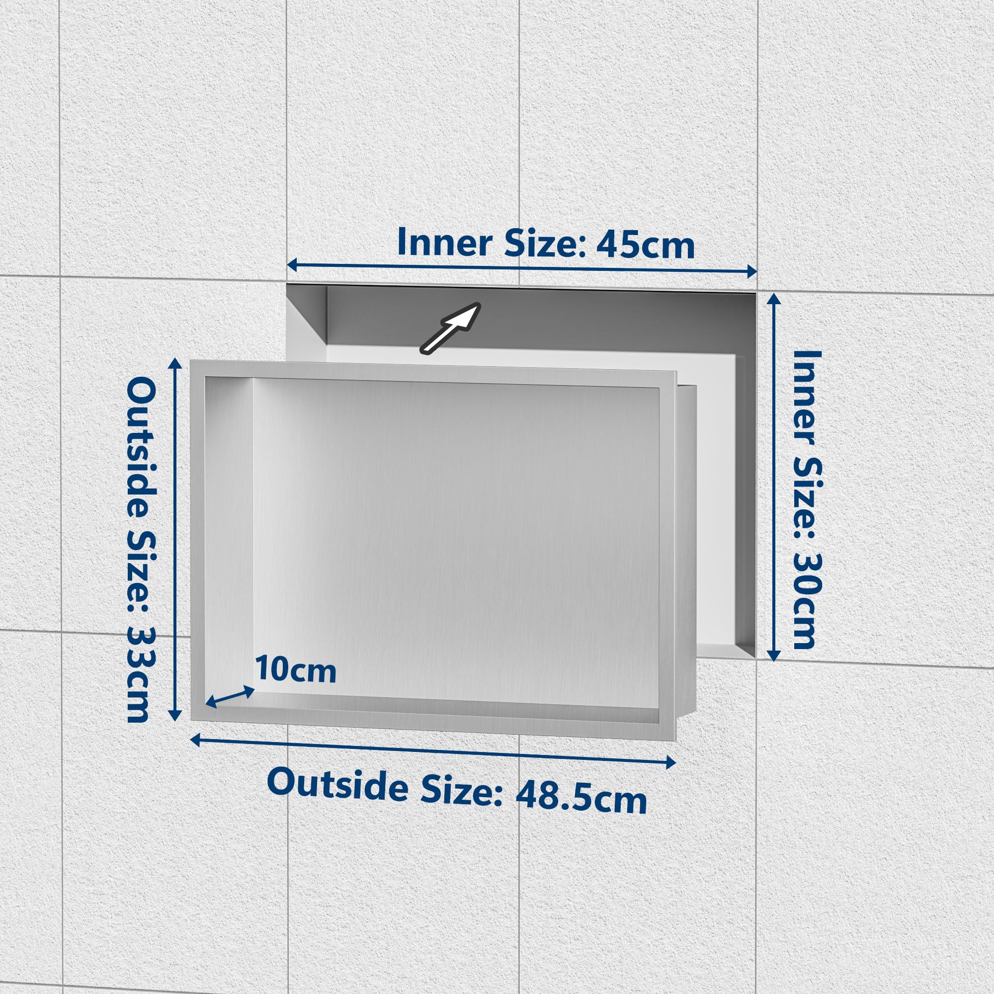 Neodrain Wandnische Dusche 304 Edelstahl Duschnische 45 x 30 cm Einbaunische Lagerung für Badezimmer, Gebürstet