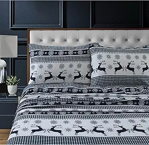 Tribeca Living 100% Cotton Flannel Sheet Set - 200 GSM, Deep Pocket, Ultra Soft & Cozy, Twin, Gingham Deer