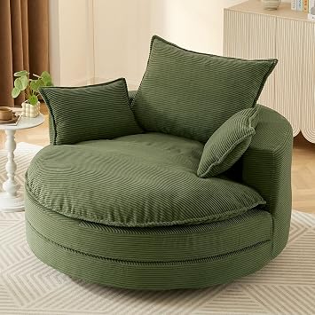 360 Swivel Sofa Chair Accent Barrel Chair 57.5" Swivel Round Chair with Dual-Layer Cushion Design and 3 Removable Pillows for Living Room, Bedroom,Office and Hotel Green_21