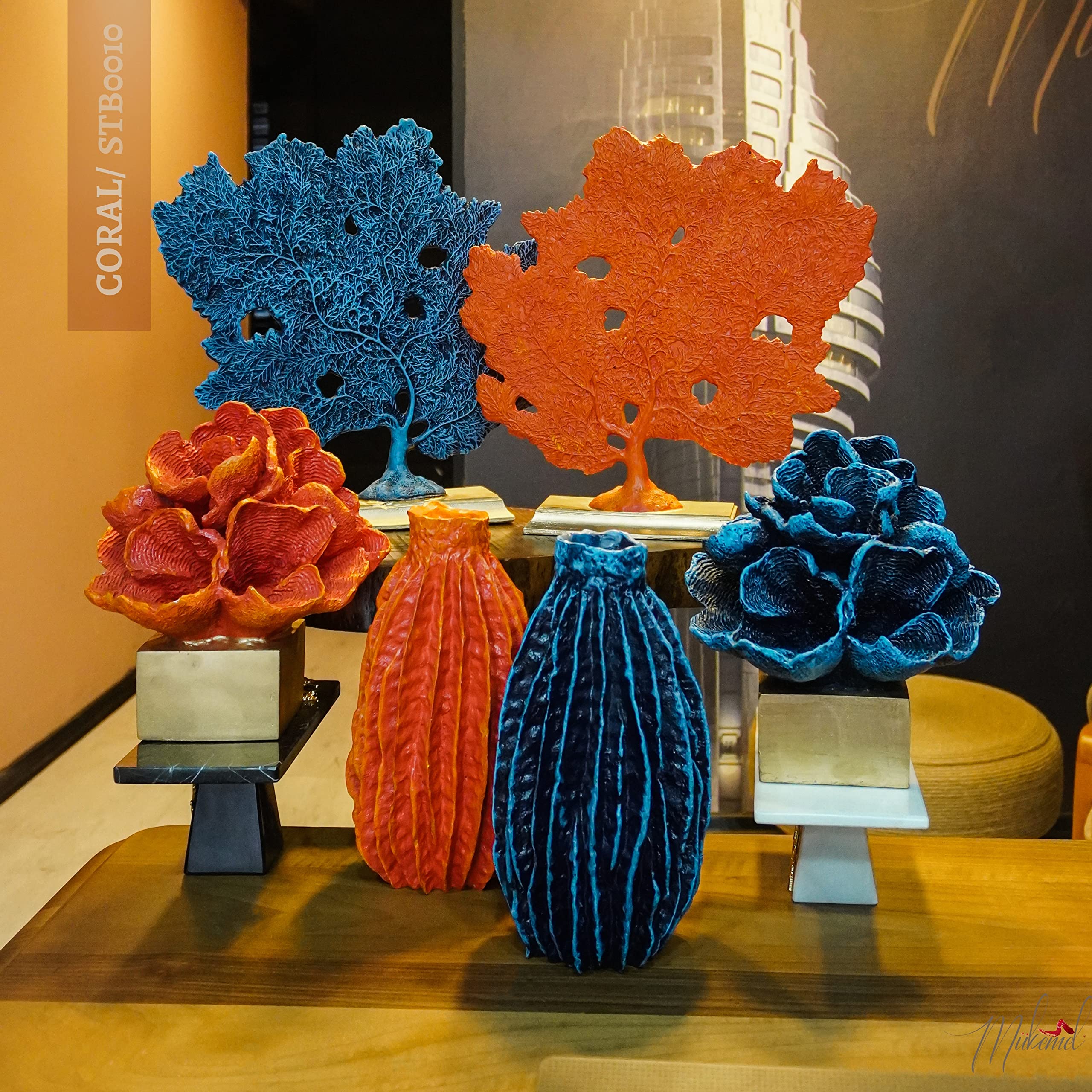 Juego naranja coral (decoración del hogar, artesanía, estatua de mar profundo, misterio del mar) Mukemel Designs -STB0008/9/9z (flor de coral)