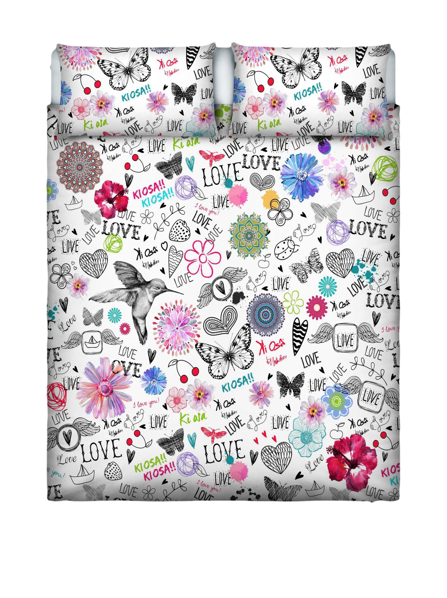 Italian Bed Linen KI-OSA Duvet Cover Set with Full Coverage Digital Print,250x200cm, KIO652, 100% Cotton, KIO 652, DOUBLE