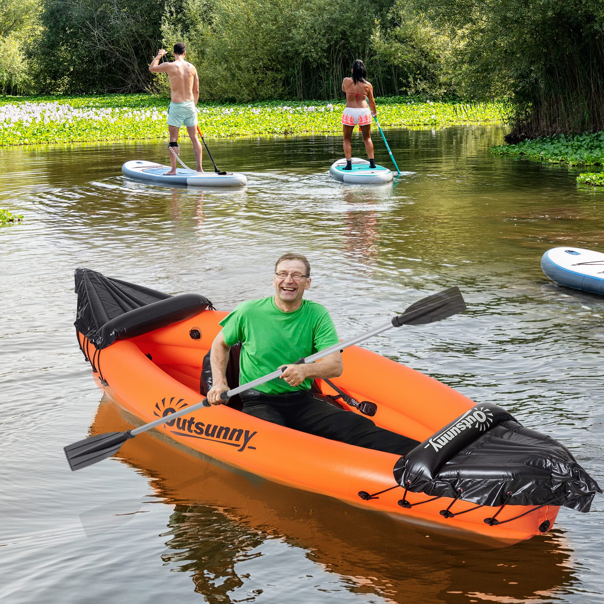 Outsunny Kayak Gonflable pour 2 Personnes avec Pompe à air, rames en Aluminium, Bleu