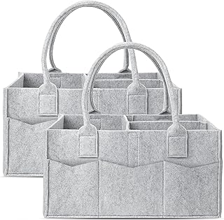 Cute Castle 2 Pack Diaper Caddy Organizer - Portable Baby Caddy Organizer with Handle, Nursery Storage Bin and Car Organizer for Girls, Boys - Baby Gift Basket - Grey